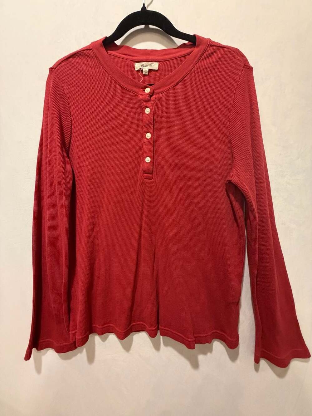 Madewell Red Thermal Waffle Knit Long Sleeve Henley Shirt Size XL